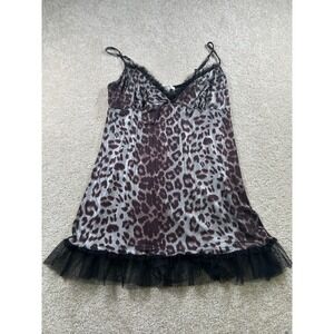 Flora Womens Size L Metalic Leopard Tulle Trim‎ Cami Babydoll Top Mobwife